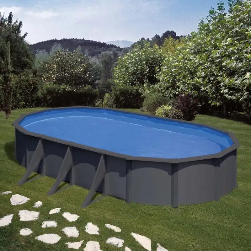 Piscina fuori terra ovale in acciaio antracite Gre 730x375 H 120 cm Lage Prijs