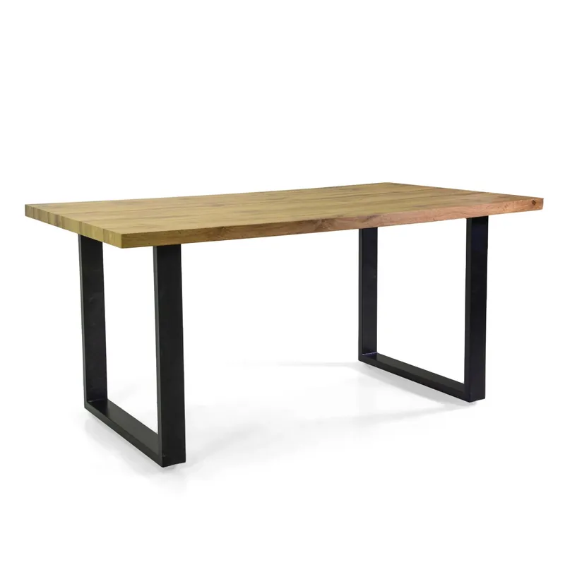 Tavolo in metallo Canberra nero con top legno naturale 160x90h75 cm Betaalbaar