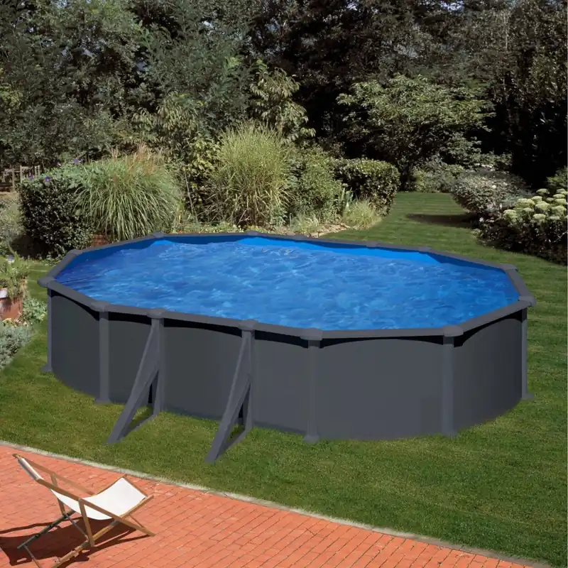 Actieprijs Piscina fuori terra ovale in acciaio antracite Gre 610x375 H 132 cm