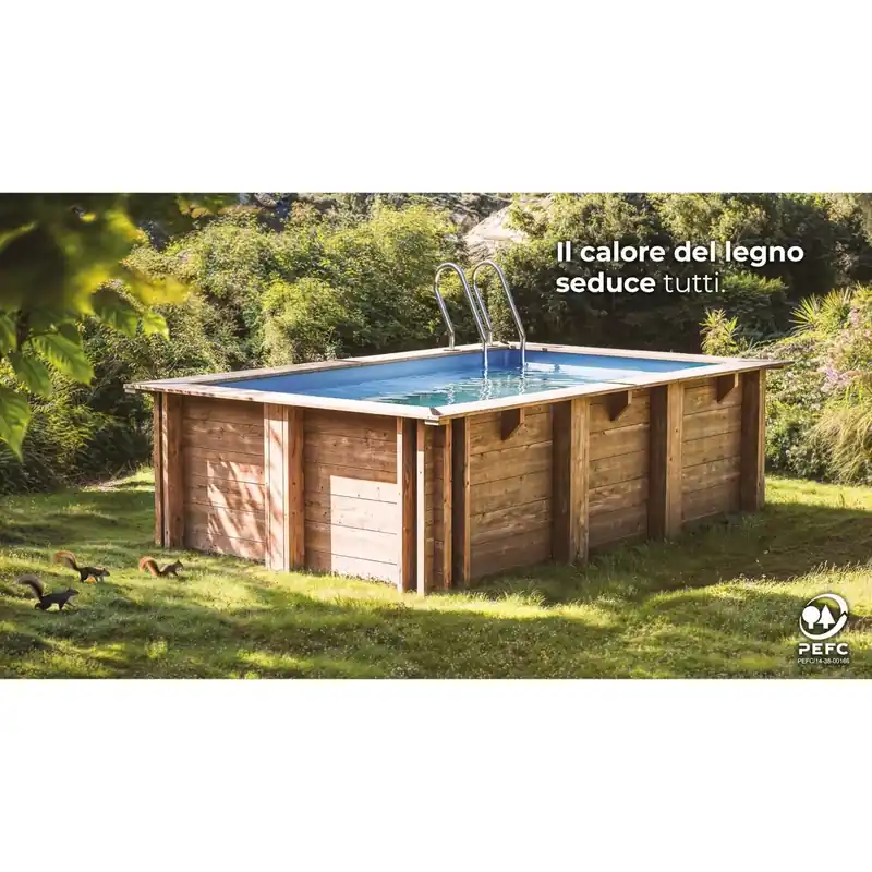 Piscina fuori terra in legno rettangolare Gre Papaya 520x320 H133 cm Seizoensaanbieding