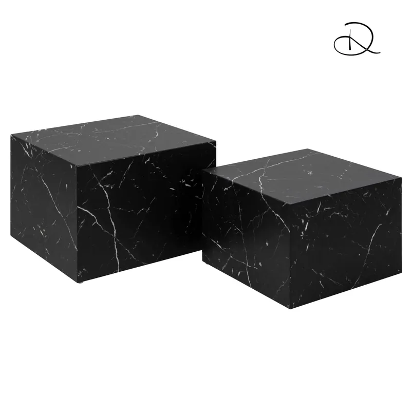 Set di 2 tavolini da salotto in legno Motrik effetto marmo nero quadro h40 cm Shop Nu