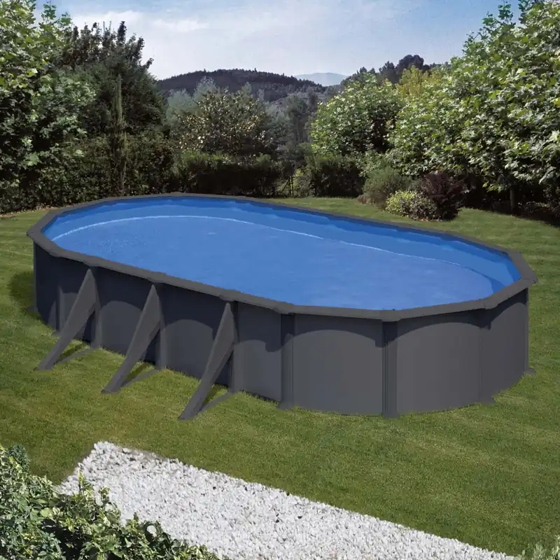 Piscina fuori terra ovale in acciaio antracite Gre 730x375 H 132 cm Finale Uitverkoop