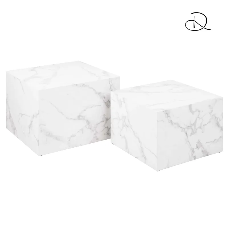 Tijdelijk Beschikbaar Set di 2 tavolini da salotto in legno Motrik effetto marmo bianco quadro h40 cm