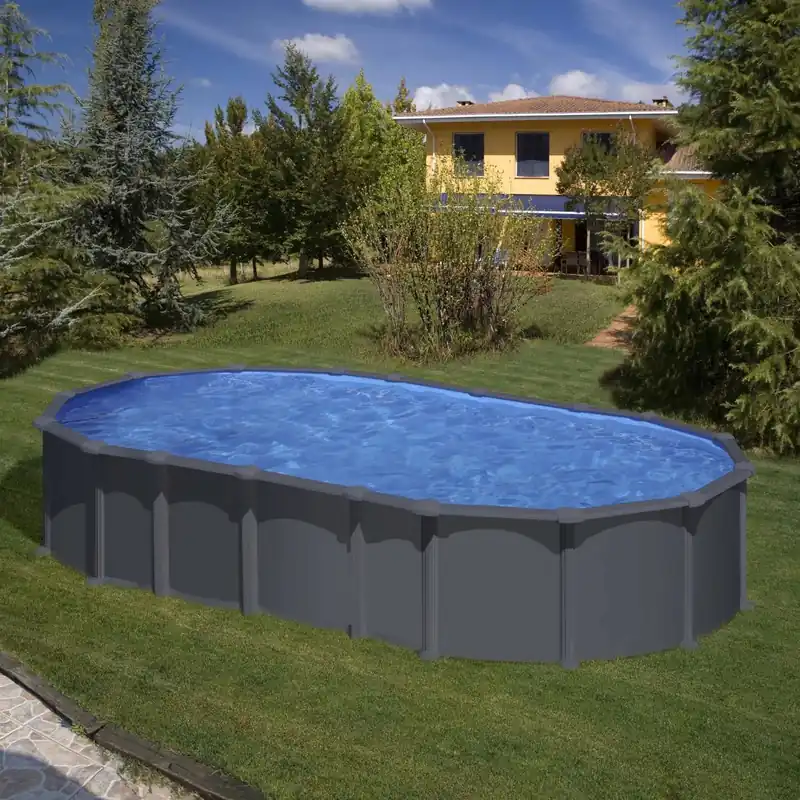 Actieprijs Piscina fuori terra ovale in acciaio antracite Gre 730x375 H 132 cm
