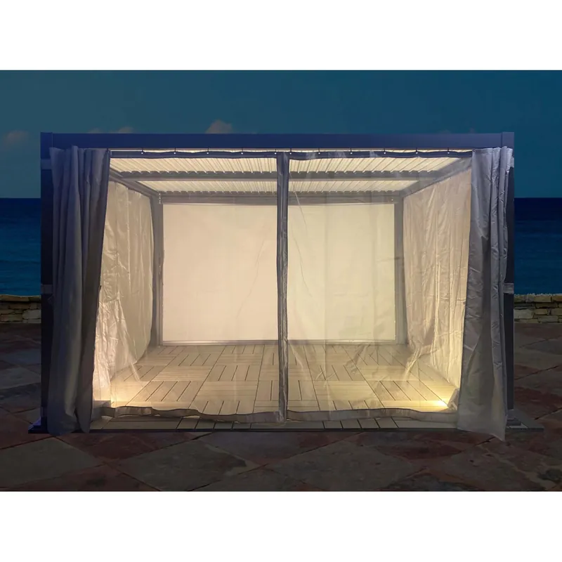 Snelle Levering Set zanzariere in poliestere grigio chiaro con rete nera per pergola 3x4 m