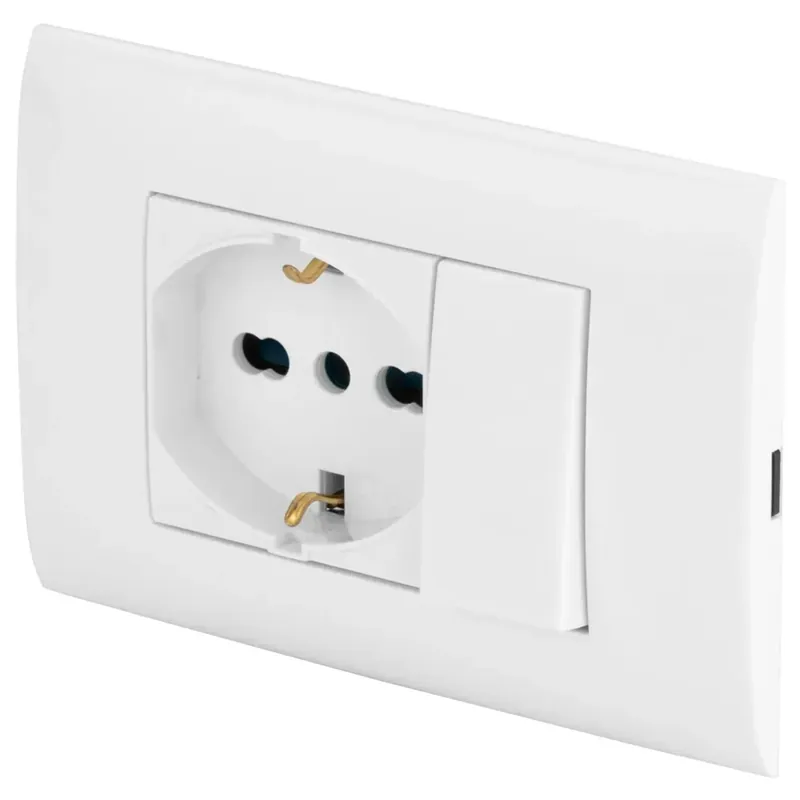 Placca premontata con presa 10/16 A e deviatore bianco Koop Online