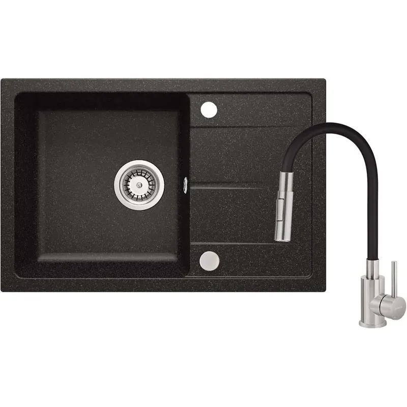 Weekendaanbieding Lavello con rubinetto bocca elastica Idrostile Amancio 440x164 mm Nero cromo