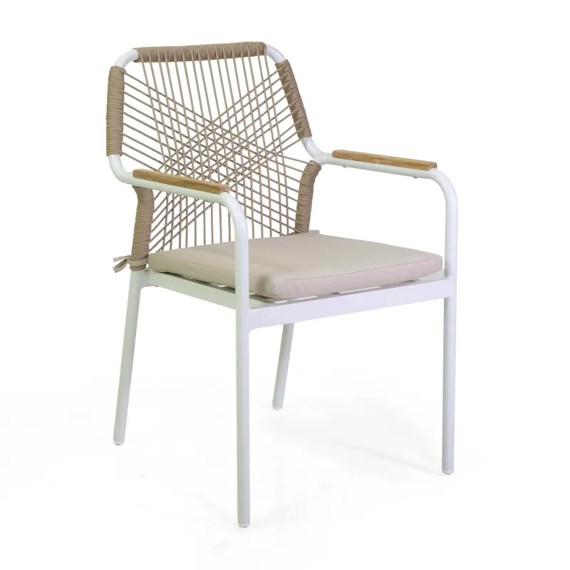 Koopje Sedia da giardino con cuscino beige Dean in alluminio bianco 56x62x85 cm