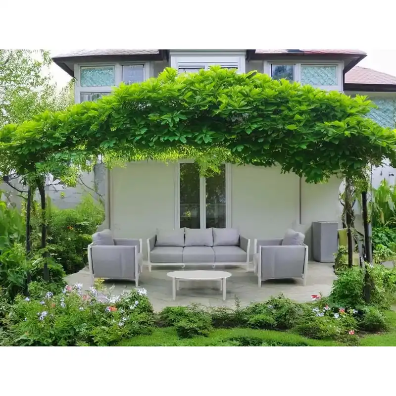 Dagaanbieding Salotto da giardino Colton con cuscini grigio in alluminio bianco 5 posti