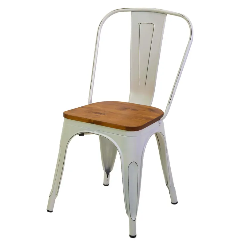 Premium Sedia in ferro New bristol bianco antico con seduta in legno