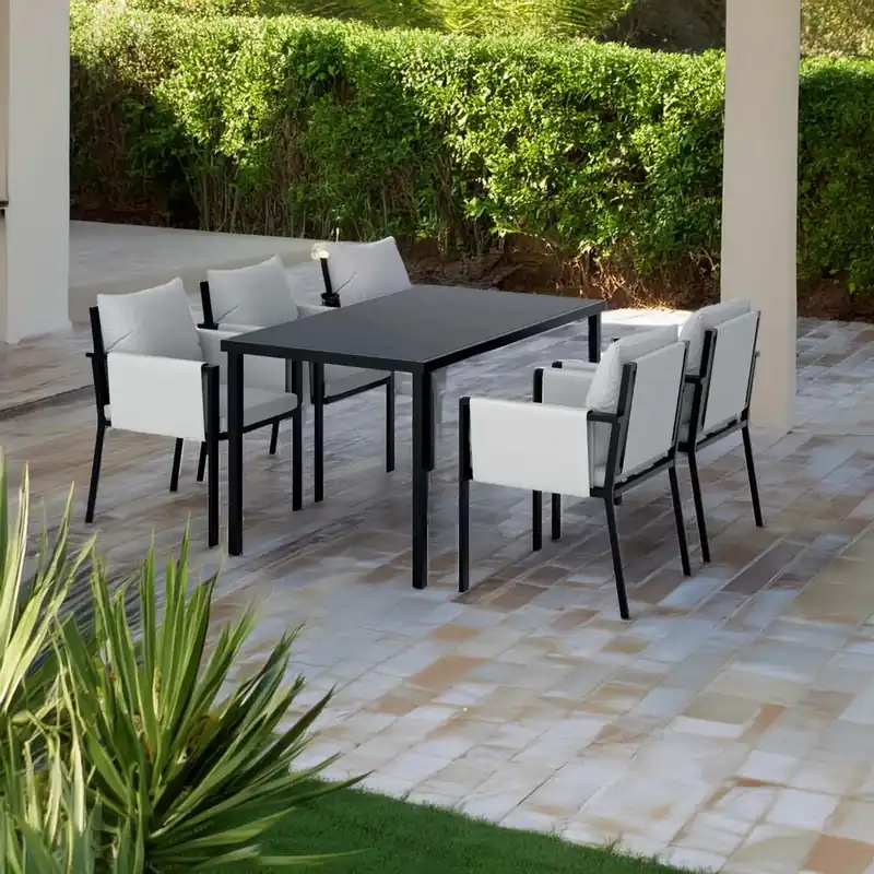 Tavolo e sedie da giardino Horsham in acciaio e textilene nero-grigio 4 posti Betrouwbaar