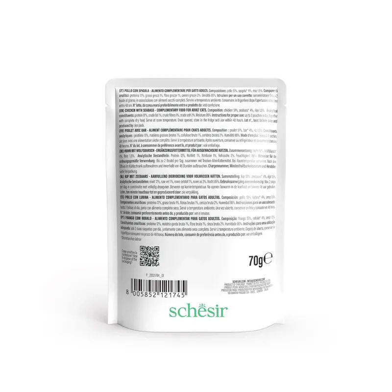 Cibo umido per gatti Schesir Pollo con spigola filetti jelly busta 12x70g Direct Verzonden