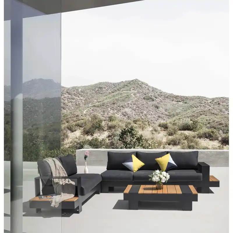 Salotto da giardino Idaho angolare in alluminio antracite 5 posti Flitsaanbieding