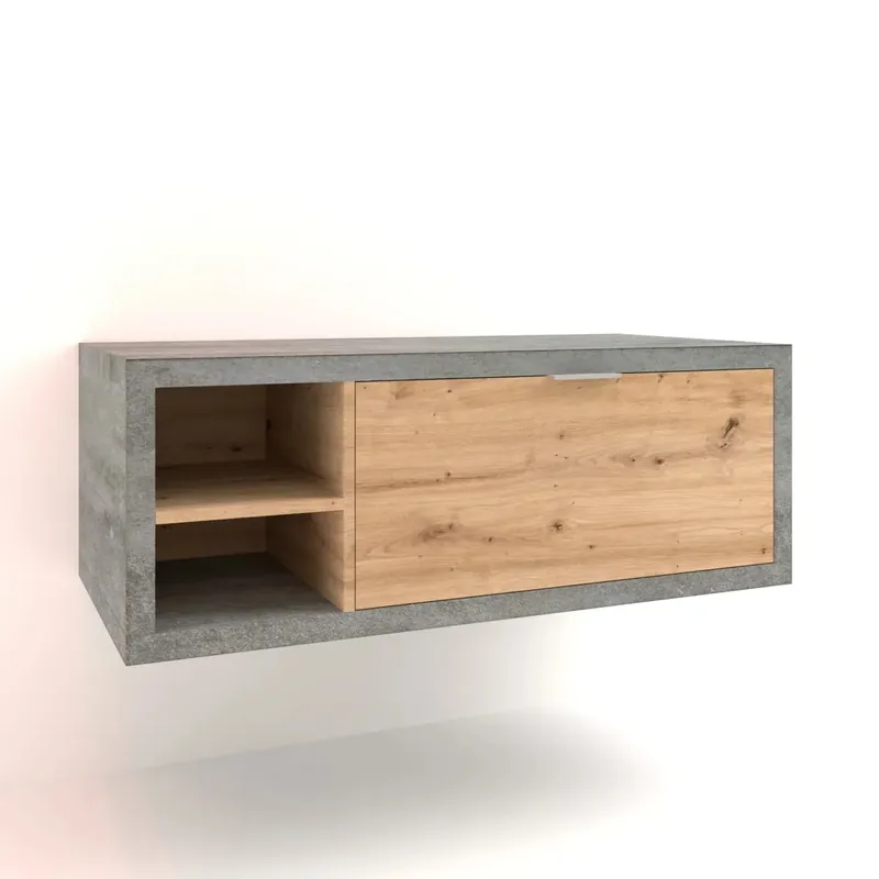 Hete Deal Mobile bagno base lavabo sospeso 110 cm cemento/rovere con mensola sx