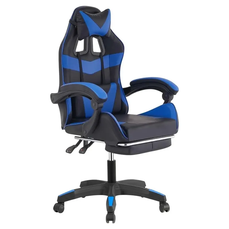 Sedia gaming reclinabile con poggiapiedi e supporto lombare nero/blu Shop Nu