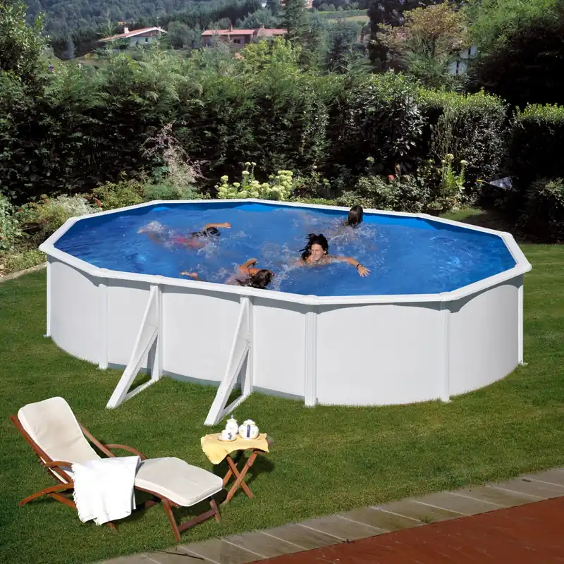 Hete Deal Piscina ovale bianca 610x375x120 cm con filtro a sabbia
