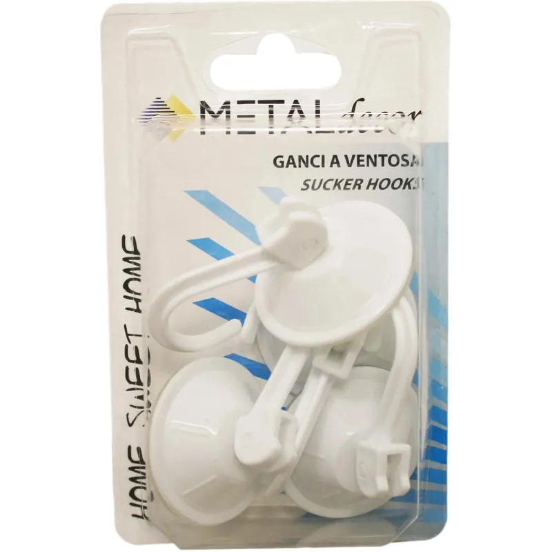 Confezione 4 ganci a ventosa in plastica bianco piccolo ø 40 mm Koop Online