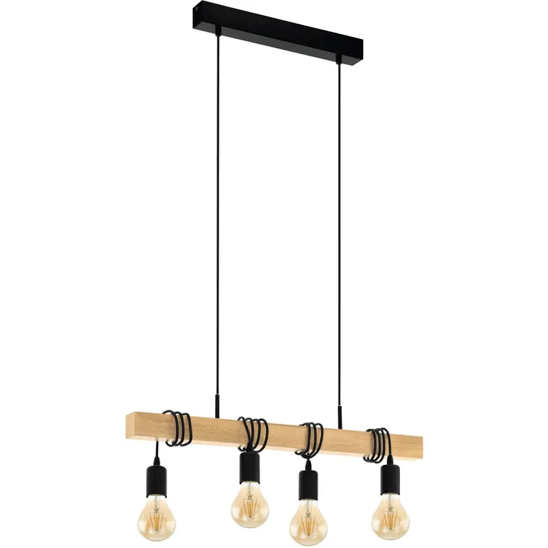 Lampadario a sospensione Townshend 4 luci E27 metallo legno nera 70x10,5xH110 cm Direct Beschikbaar
