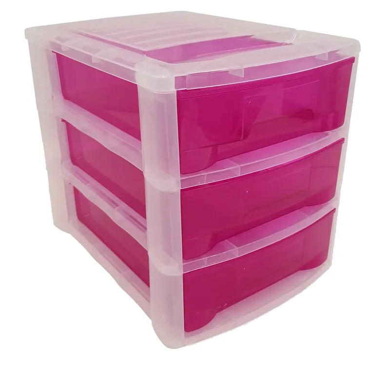 Cassettiera 3 cassetti Midi Clear 27x36x30 cm fucsia Beperkte Voorraad
