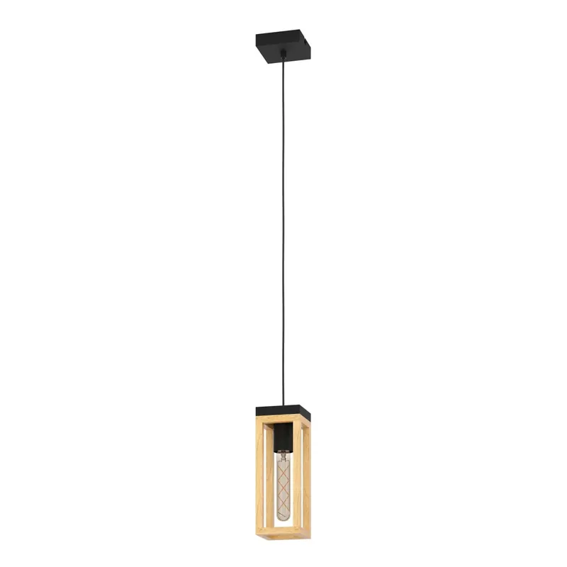Lampada a sospensione Eglo Nafferton L10x10xH110 cm metallo legno nero marrone Actieprijs