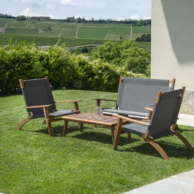 Salotto da giardino Diane in legno e tessuto olefin grigio scuro 2 posti Direct Beschikbaar