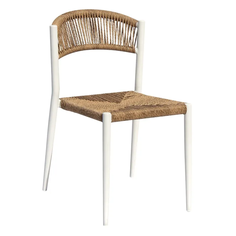 Sedia da giardino Contract impilabile in alluminio e wicker bianco-paglia Op = Op