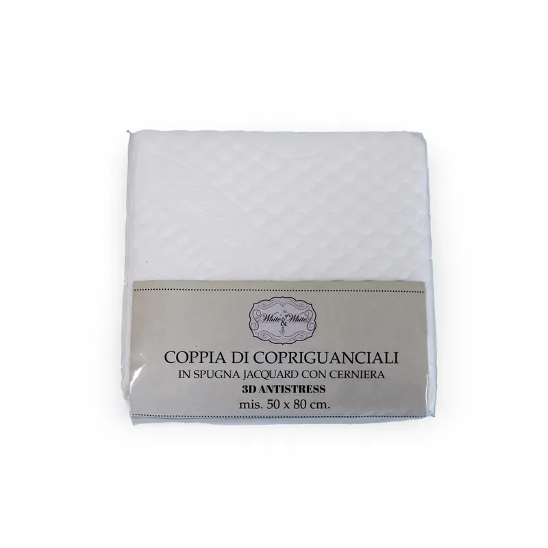 Copri cuscino in spugna con cerniera 52x82 cm 2 pz bianco jacquard Gereduceerde Prijs