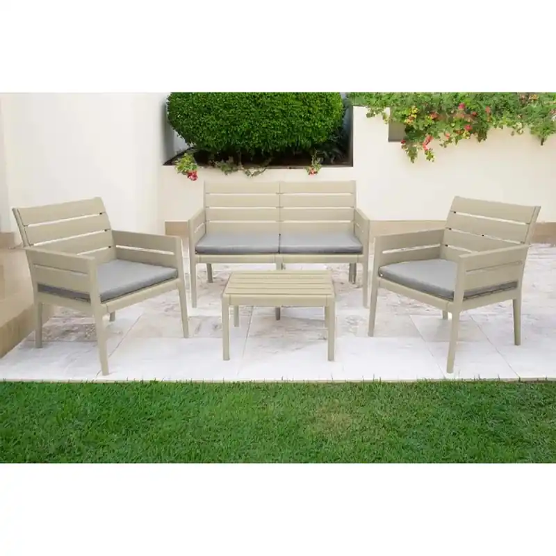 Populair Salotto da giardino Grand Soleil color juta con cuscini beige 4 posti