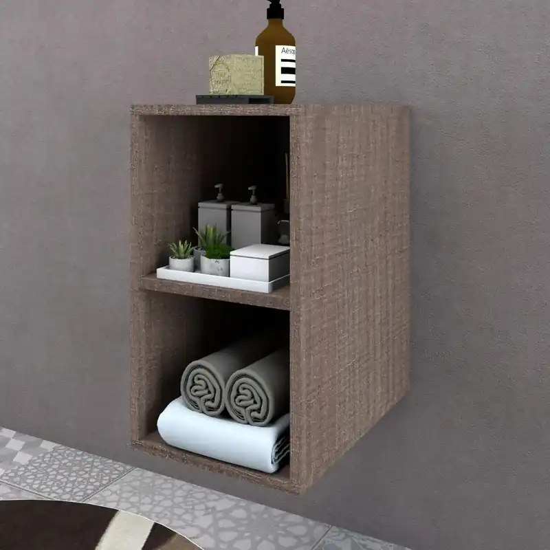 Mobile bagno con due vani a giorno sospeso per base Monya 30x54 cm noce Korting