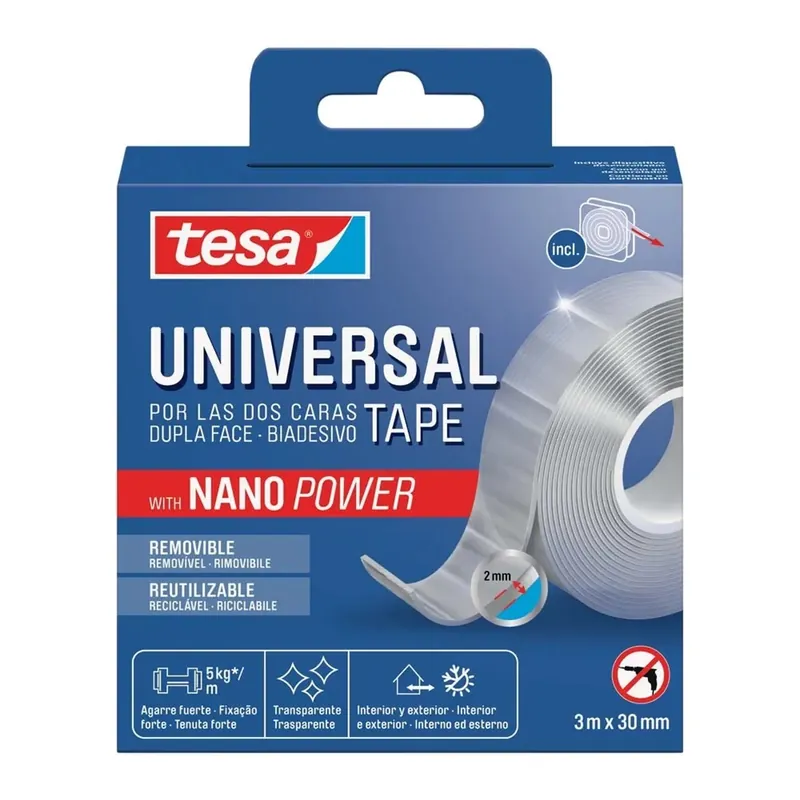 Tijdelijk Beschikbaar Nastro biadesivo con nano power Tesa® Universal 3x300 cm trasparente
