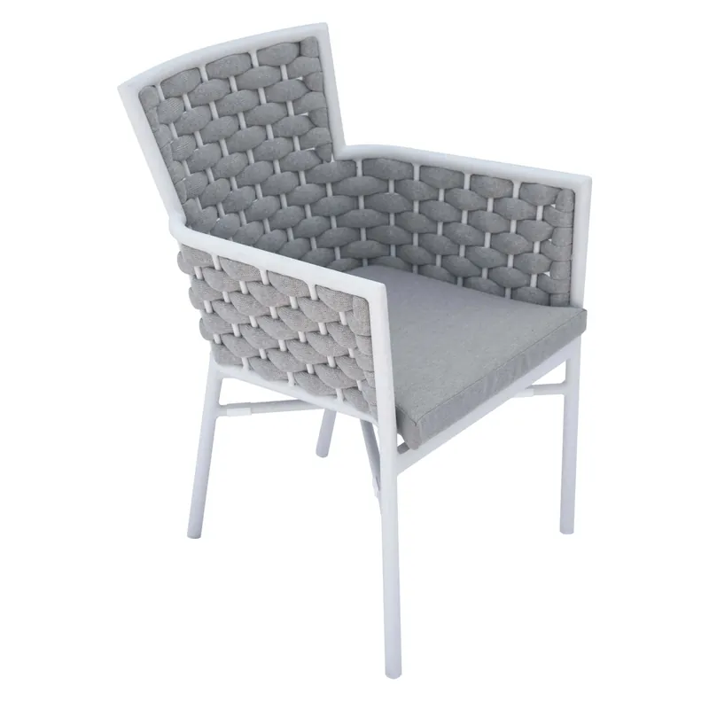 Sedia giardino contract C-braccio alluminio bianco corda beige imbottita Voordeelprijs