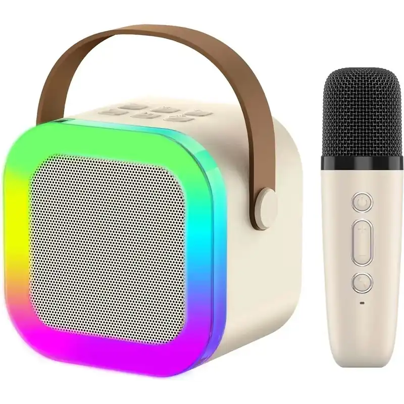 Koopje Cassa Bluetooth con luci LED e supporto Micro SD beige