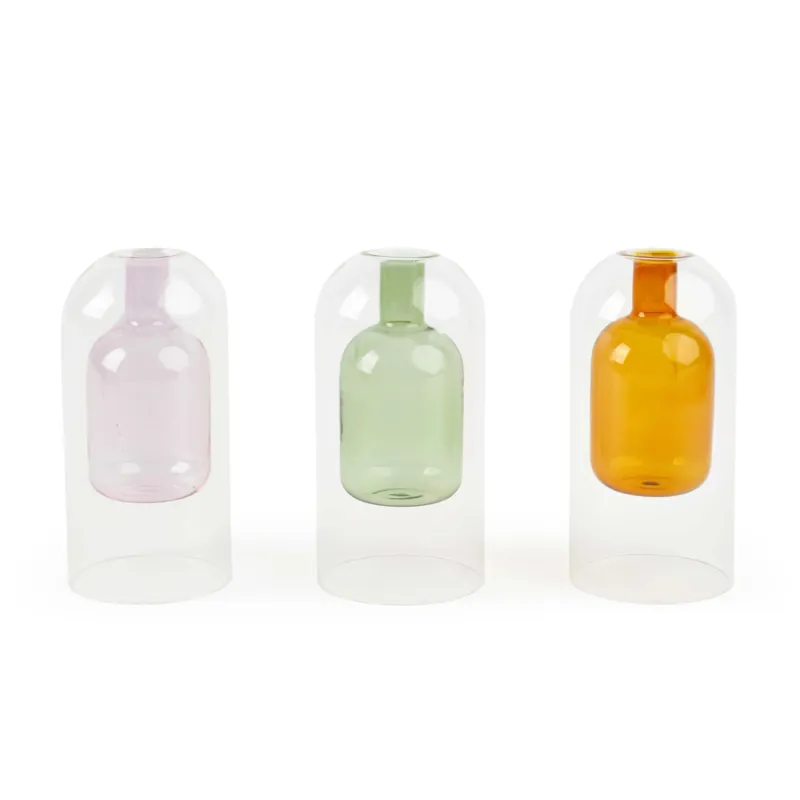 Vaso doppia parete in vetro borosilicato Ø8,5xH17cm assortito Gereduceerde Prijs