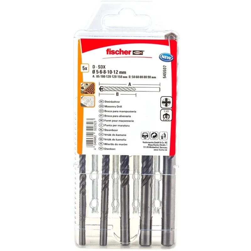 Punte da trapano per pietra Fischer D-SDX set 5 pz Gecertificeerd