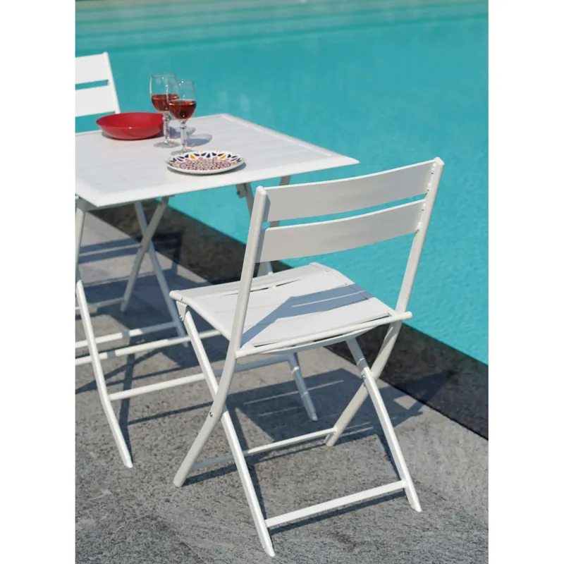 Tijdelijk Beschikbaar Tavolo pieghevole da giardino in alluminio bianco 60x60 cm