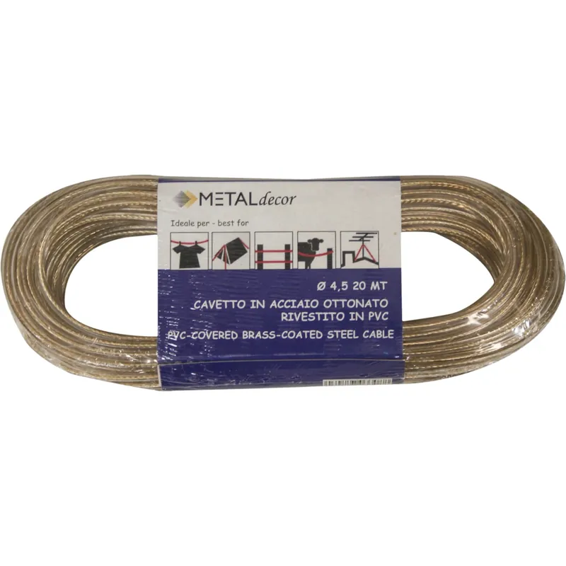 Premium Cavetto in acciaio ottonato rivestito in pvc trasparente Ø 4,5 mm x 20 mt