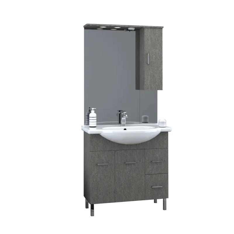 Mobile bagno base lavabo a terra Orphea 85 cm grigio larice con pensile Merkproduct