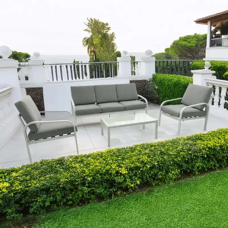 Flitsaanbieding Salotto da giardino Lounge in alu bianco con cuscini 5 posti