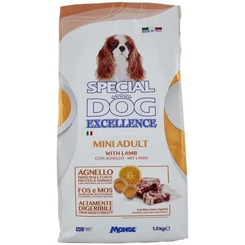 Cibo secco per cani Monge Special Dog Excellence Mini Adult Agnello 1,5 kg Seizoensaanbieding