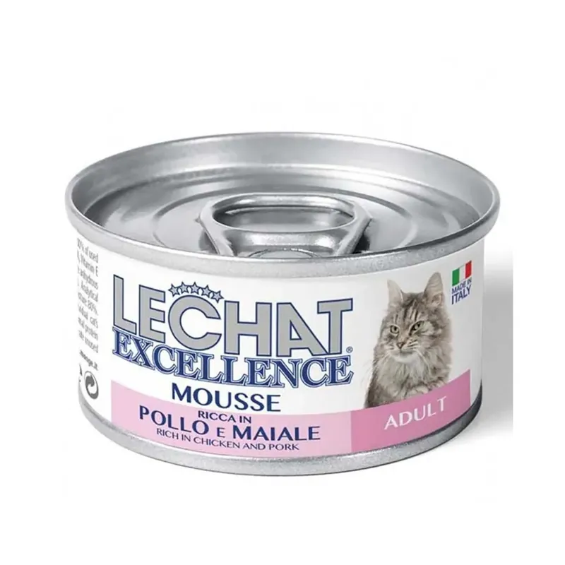 Snelle Levering Cibo umido per gatti Monge Lechat Mousse pollo e maiale Adult 85 gr