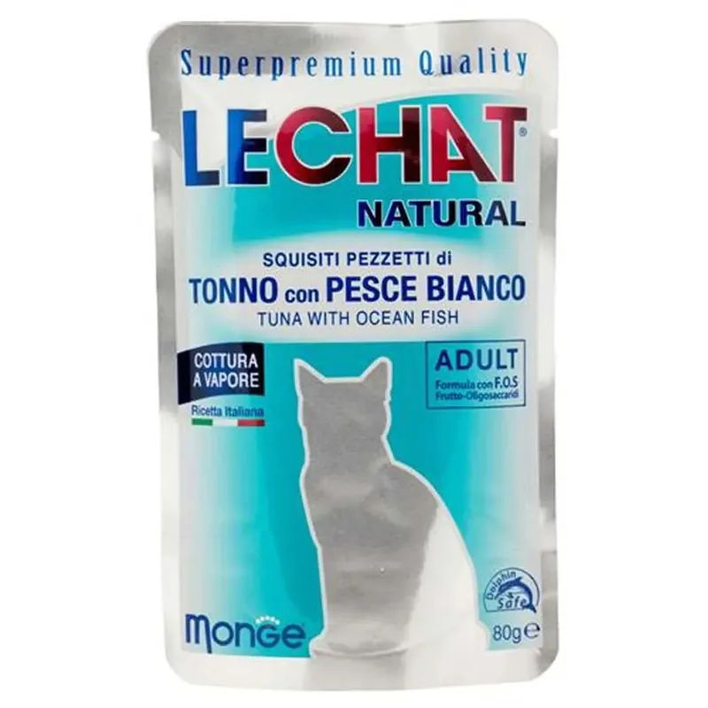 Cibo umido per gatti Lechat Buste Natural tonno e pesce bianco 80 gr Lage Kosten