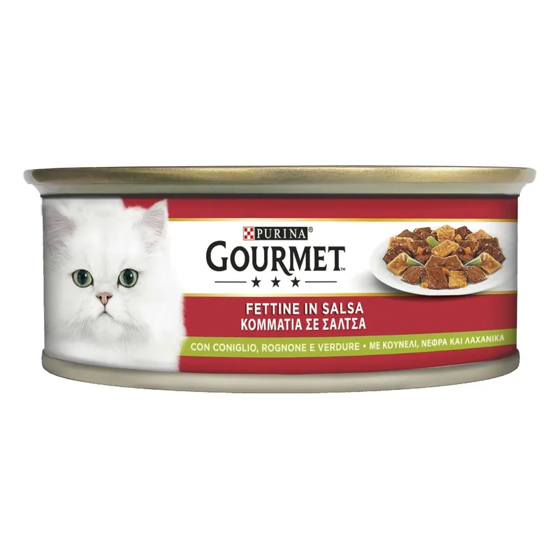 Snelle Levering Cibo umido per gatti Purina Gourmet coniglio, rognone e verdure 195 g