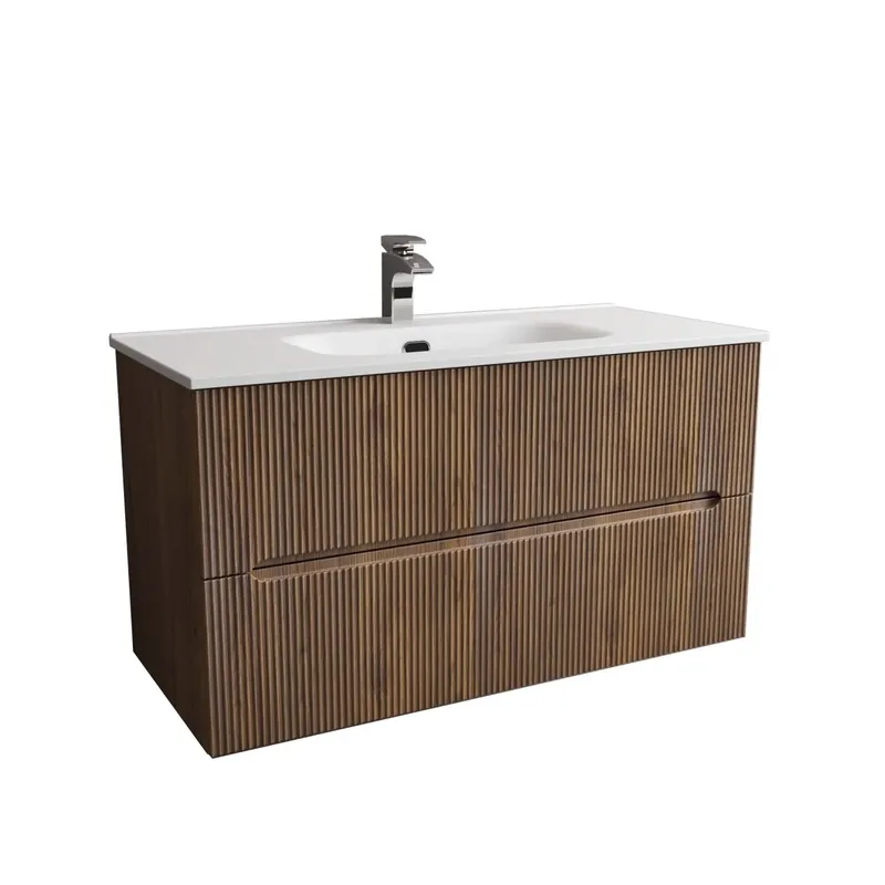 Direct Beschikbaar Mobile bagno base con lavabo in ceramica sospeso Zeus 101x46 cm legno scuro