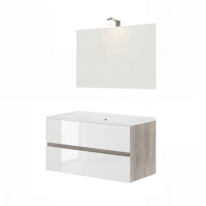 Mobile bagno Cube con lavabo e specchio noce-bianco L101,5xP46,5xH115,4cm Exclusieve Aanbieding