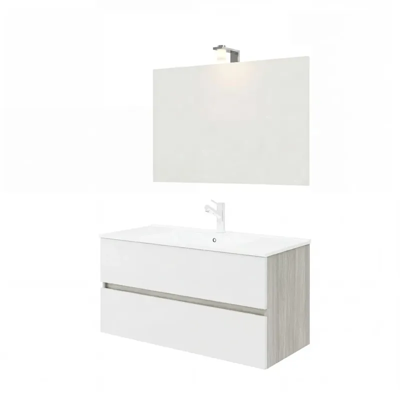 Lage Prijs Mobile bagno Cube con lavabo e specchio grigio-bianco L101,5xP46,5xH115,4cm