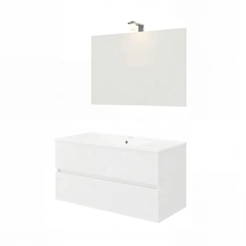 Mobile bagno Cube con lavabo e specchio bianco lucido L101,5xP46,5xH115,4cm Populair