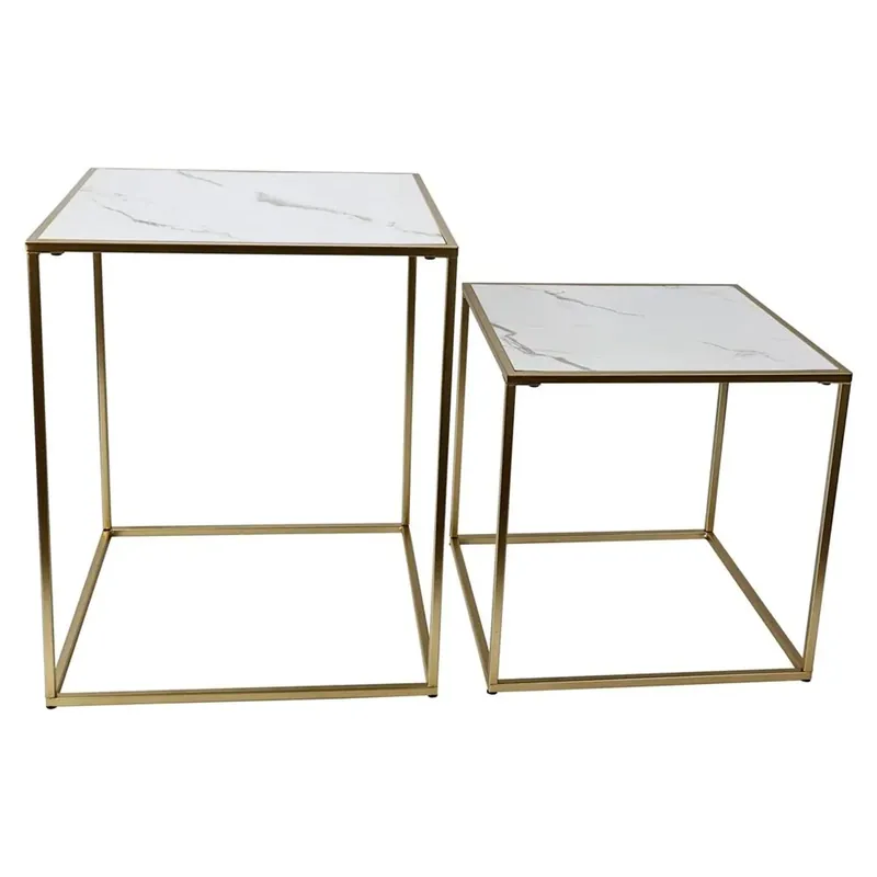 Bestel Nu Set 2 tavolini quadrati Messina bianco marmo/oro