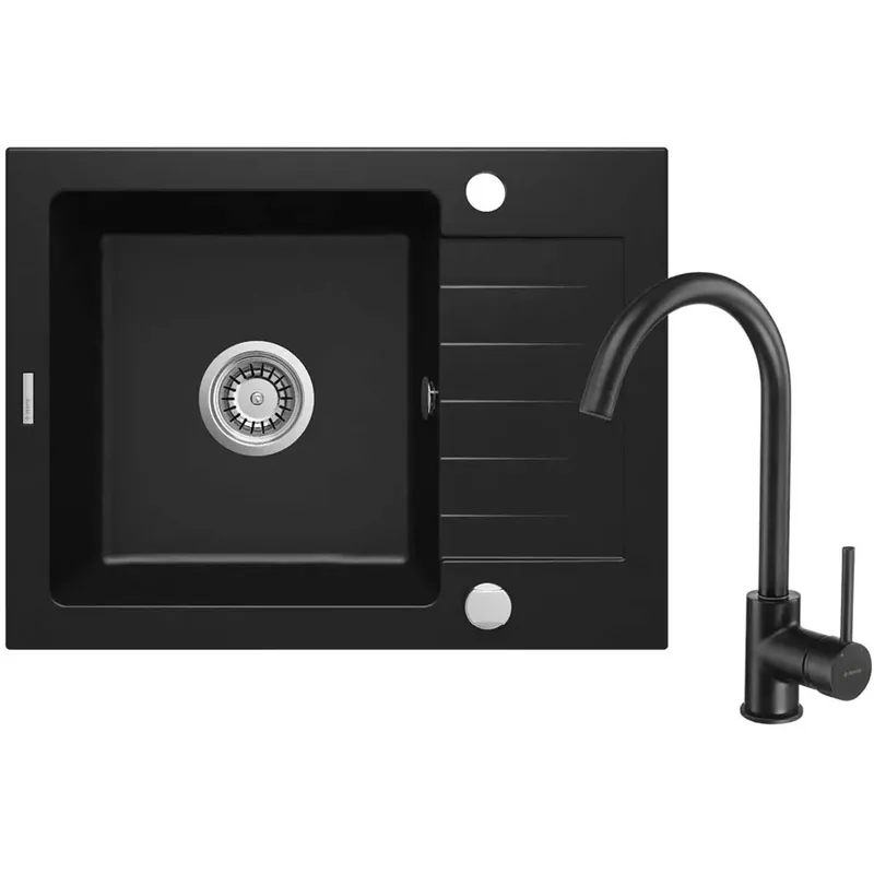 Lavello 1 vasca con gocciolatoio Idrostile Martí con rubinetto 440x164 mm nero Lage Prijs