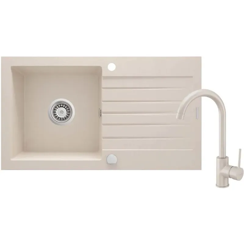 Lavello 1 vasca con gocciolatoio Idrostile Martí con rubinetto 440x160 mm Beige Direct Verzonden