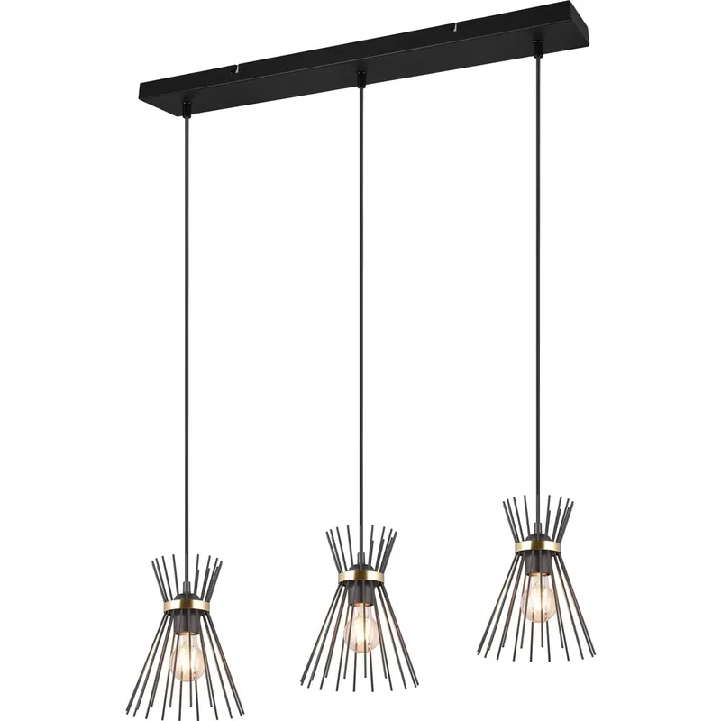 Lampadario a sospensione Rod 3 luci E27 nero oro Ø 82x150 cm Favoriet